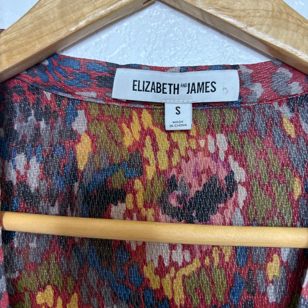Elizabeth and James Silk Metallic Paisley V-Neck Bell Sleeve Blouse Small Multi - Picture 3 of 8